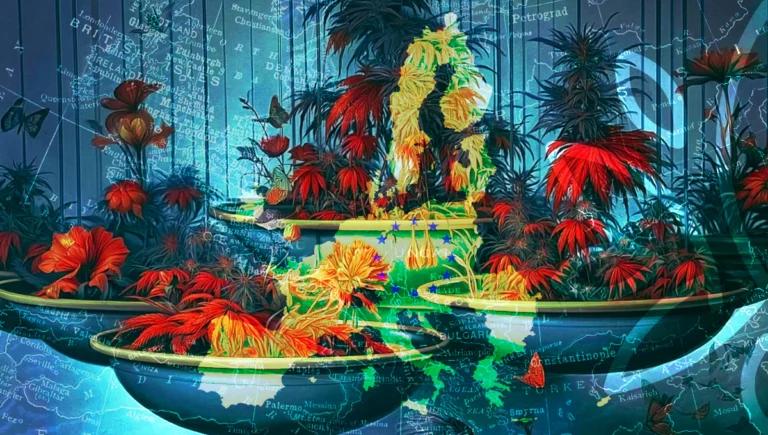 Map-based collage of Europe, cannabis regulation documents, warning signs and legal cultivation