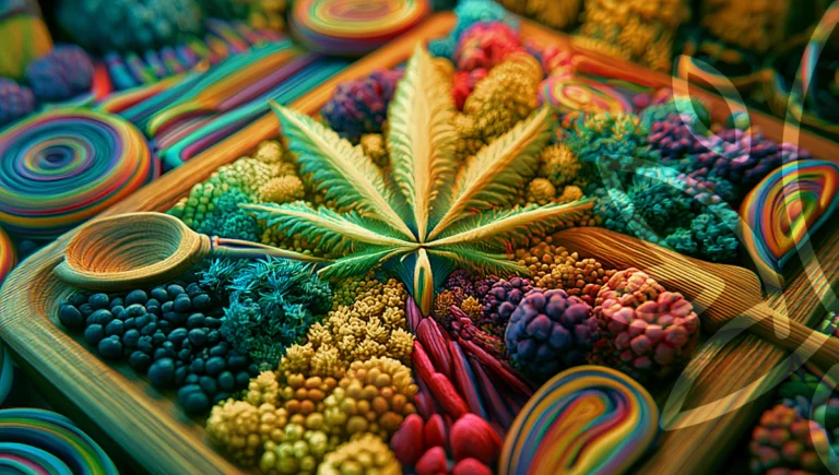 Culinary herbs, cannabis, citrus, spices, laboratory glassware and a carefully plated dish